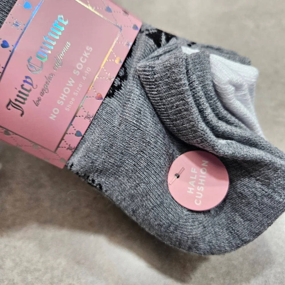 Juicy Couture No Show Socks Women 4-10 Multi Color 6 Pair Half Cushion Logo Pack
